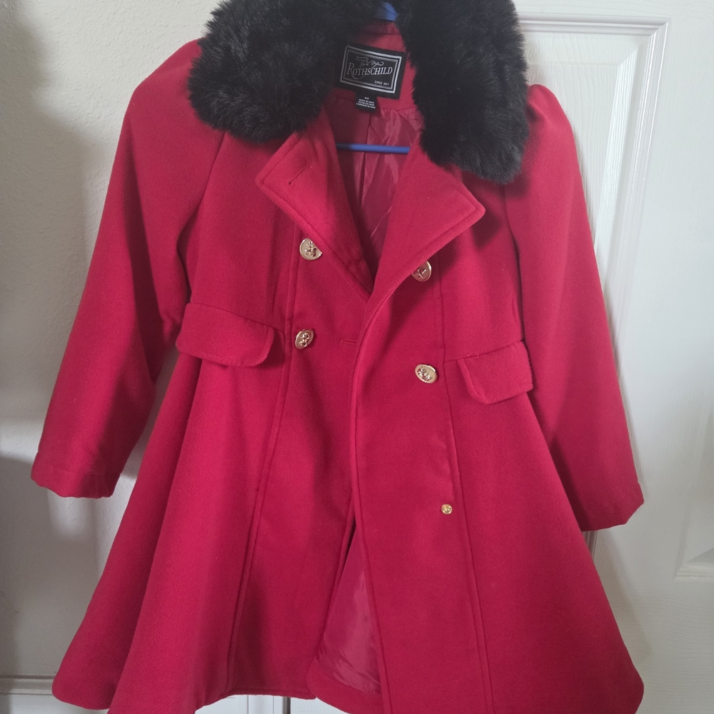 Rothschild Red Pea Coat with Black Fur Trim